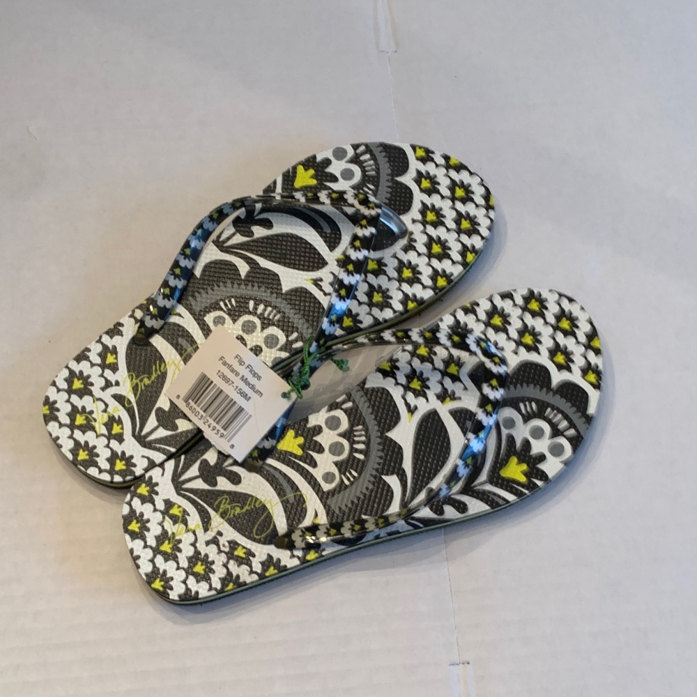 Vera Bradley Black and Yellow Floral Flip Flops